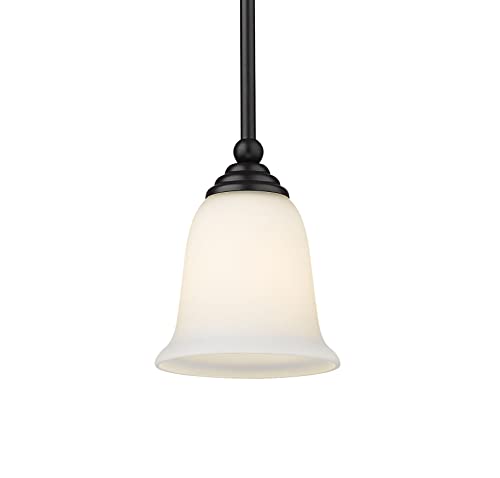 Z-Lite 703MP-MB Lagoon One Light Mini Pendant, Steel Frame, Matte Black Finish and Matte Opal Shade of Glass Material