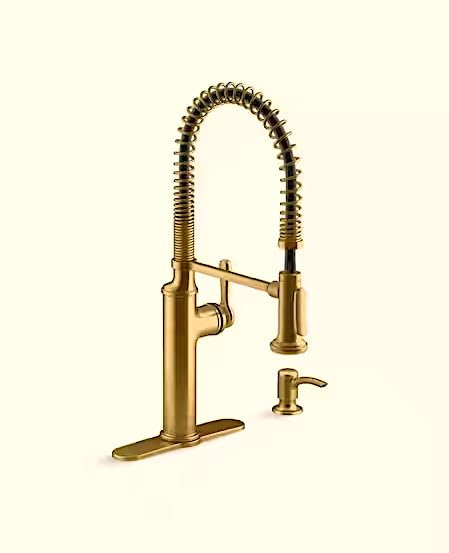 Kohler Sous Pro-Style-Single Handle Pull Down Sprayer Kitchen Faucet in Vibrant Brushed Moderne Brass