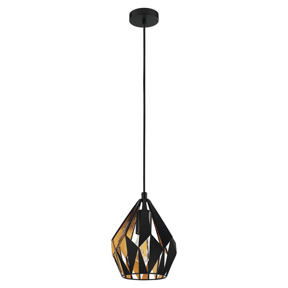 EGLO 204241A Carlton 1-Light Pendant Hanging Adjustable Lighting Fixture with Geometric Shade for Kitchen Island, Hallway, and Dining Room, 7 Inch, Black/Gold