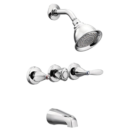 Moen Adler 3 Handles Tub and Shower Faucet Chrome Metal