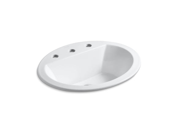 Kohler K-2699-8-0 Ceramic Drop-In oval Bathroom Sink, 21 x 21 x 9.75 inches, White