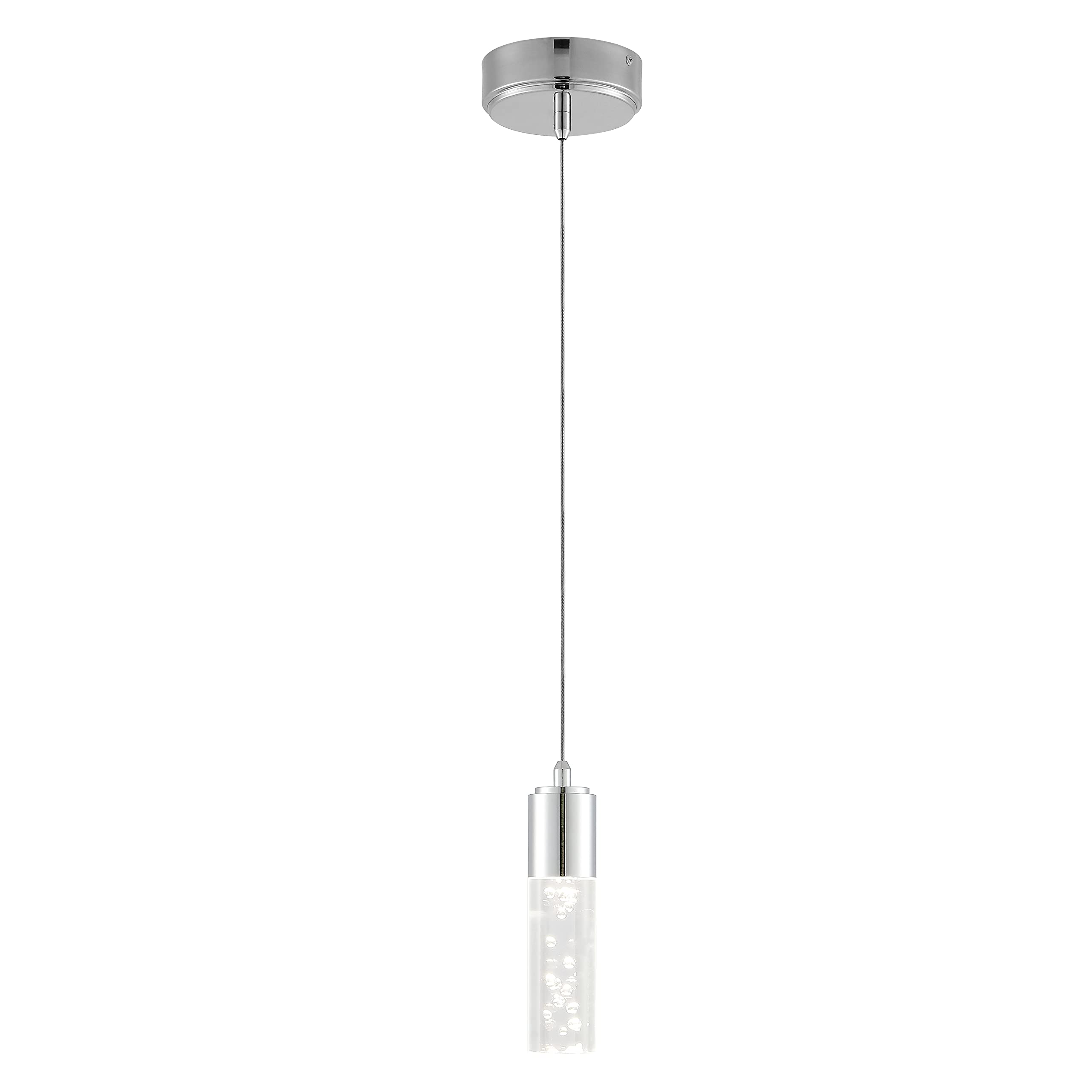 JONATHAN Y 4.75" Chrome Modern Integrated LED Pendant Light for Kitchen Island, Bubble Acrylic Cylinder Shade, Adjustable Hanging Ceiling Fixture for Dining Room, 4000K JYL7221A