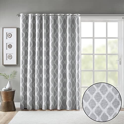 Sun Smart Blakesly Blackout Curtains Patio Window, Ikat Print, Grommet Top Living Room Decor, Living Room Decor, Thermal Insulated Light Blocking Drape for Bedroom and Apartments, 100" x 84", Grey