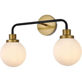 Living District Hanson 2 Lights Bath Sconce in Black with Brass with Frosted Shade