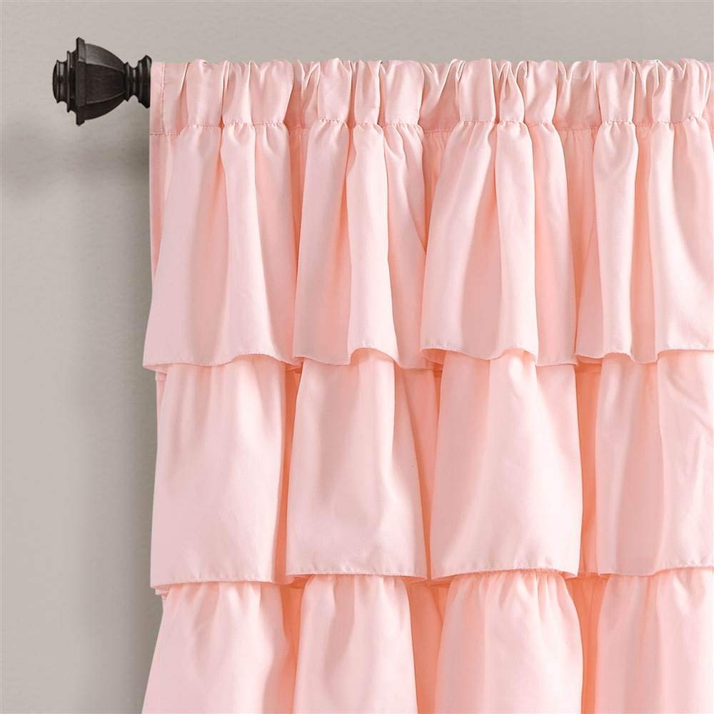 Lush Decor Blush Ruffle Window Curtain-Shabby Chic Farmhouse Style Panel for Living, Dining Room, Bedroom (Single), 84” x 50 L
