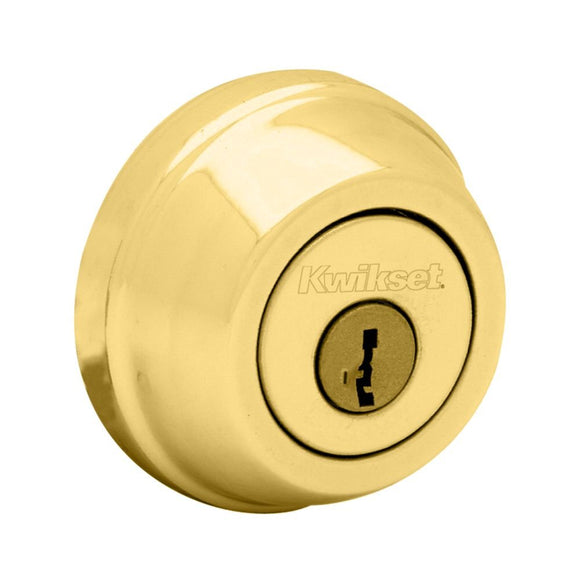 Kwikset 780 Deadbolt Deadbolt Lock, Polished Brass Round Exterior Keyed Front Entry Door, Pick Resistant SmartKey Rekey Security, Single Cylinder Dead Bolt