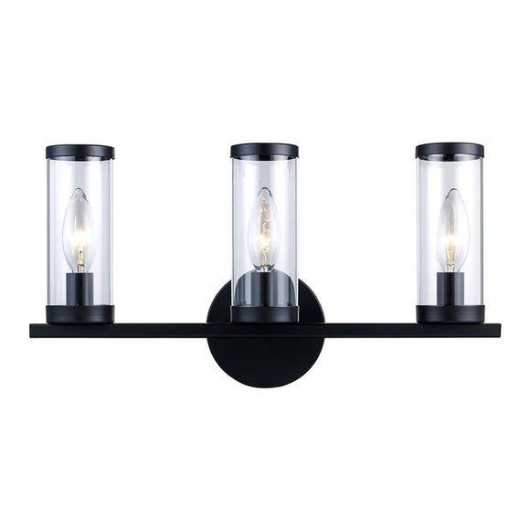 Fillmore 3-Light Black Vanity Light with Clear Glass Shades