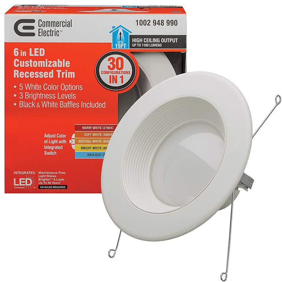 Commerical Electric 6 in. Lumen and Color Changeable Integrated LED Recessed Downlight Retro Fit Trim
