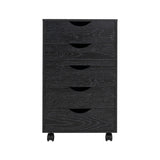 Taylor 5 Drawer Chest, Wood Storage Dresser Cabinet with Wheels, Craft Storage Organization, Makeup Drawer Unit for Closet, Bedroom, Office File Cabinet 180 lbs Total Capacity - Distressed Black