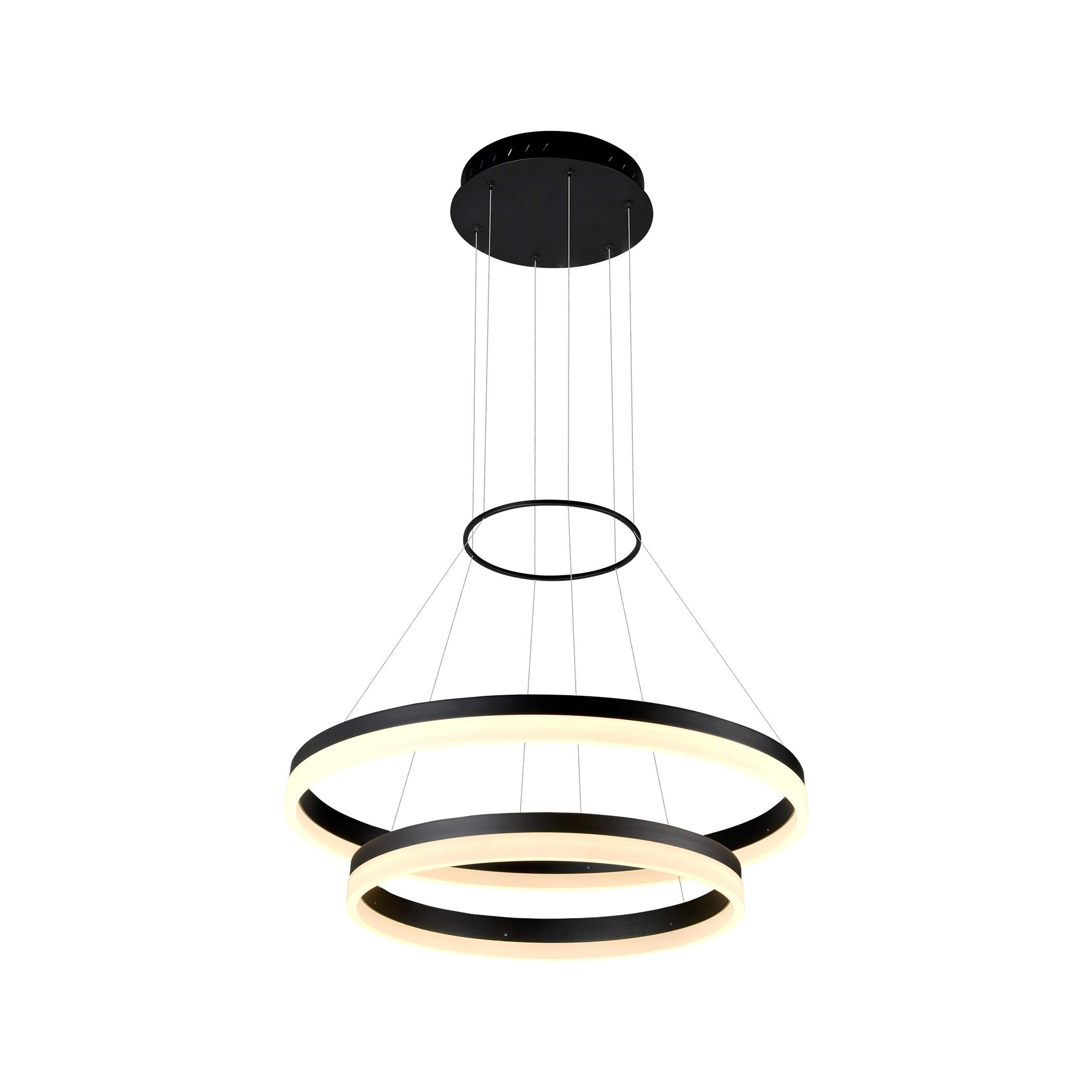 VONN VMC31730BL Tania Duo 24", Adjustable Suspension Fixture, Modern Two-Tier Circular Chandelier Lighting in Black Integrated LED, 23.75" L x 23.75" W x 120" (8.25") H - Like New