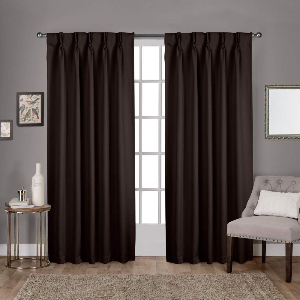 EXCLUSIVE HOME Sateen Twill Woven Room Darkening Blackout Pinch Pleat/Hidden Tab Top Curtain Panel Pair, 84" Length, Espresso