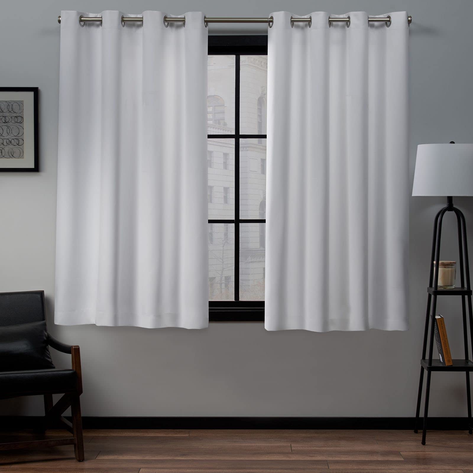 EXCLUSIVE HOME Academy Total Blackout Grommet Top Curtain Panel Pair, 52"x63", White