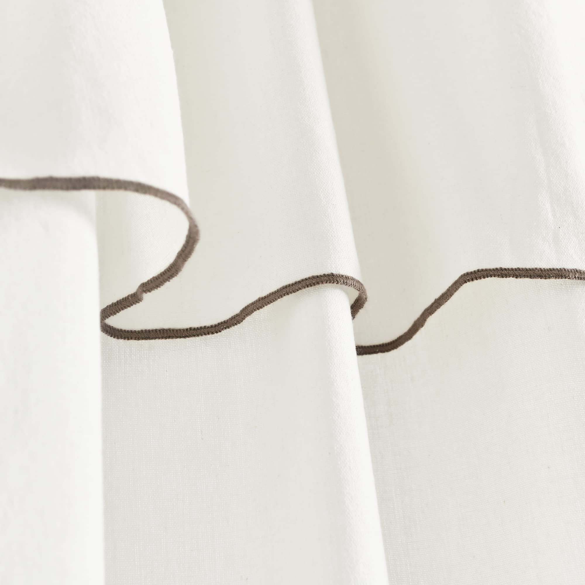 Lush Decor Modern Faux Linen Embroidered Edge with Attached Valance Window Curtain Panels Pair 52" W x 84" L Linen - Linen Curtains for Living Room