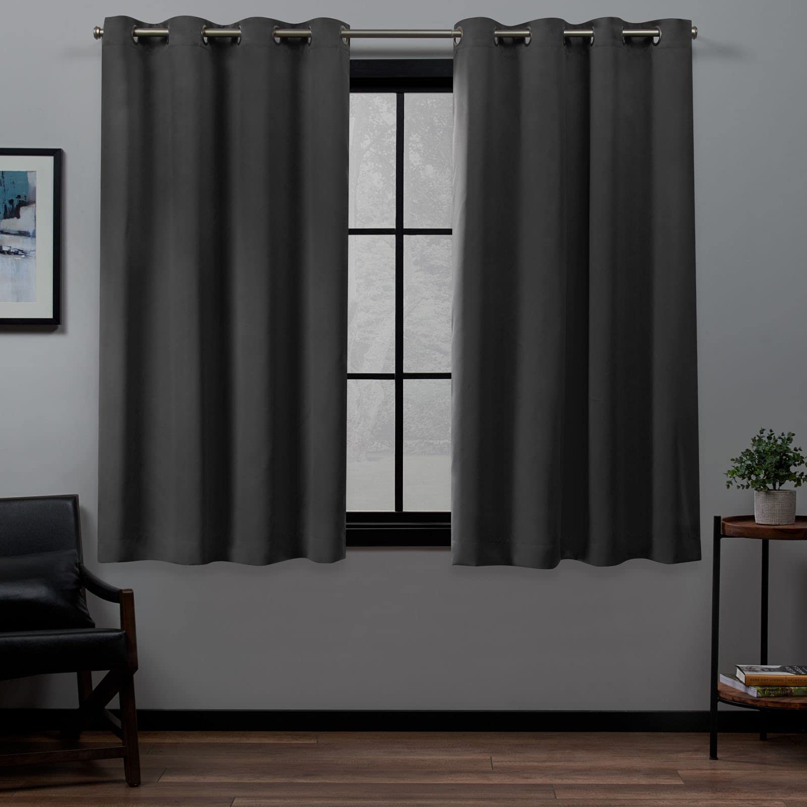 EXCLUSIVE HOME Academy Total Blackout Grommet Top Curtain Panel Pair, 52"x63", Charcoal