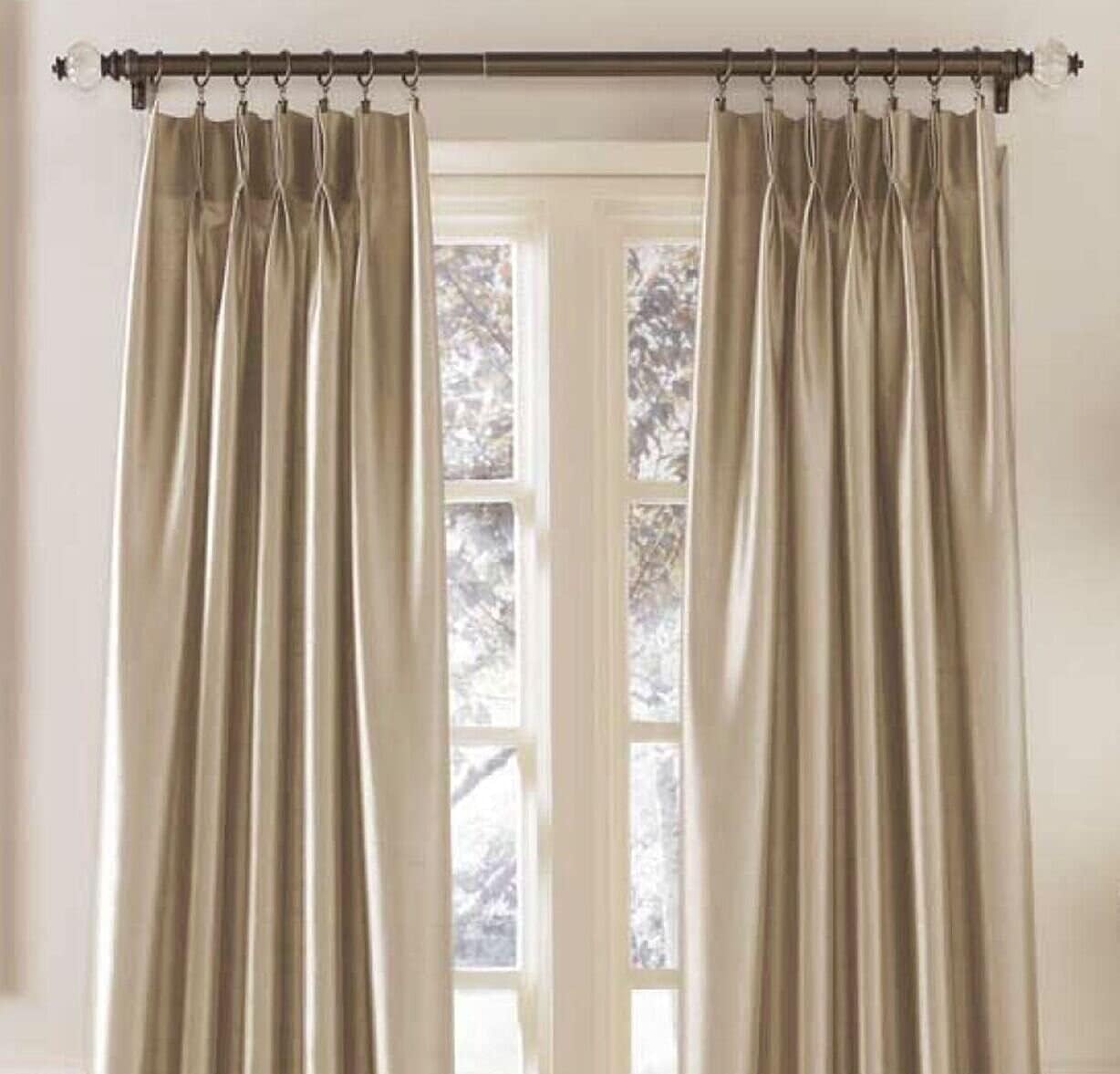 Curtainworks Marquee Faux Silk Pinch Pleat Curtain Panel, 30 by 95", Sand (Champagne Beige)