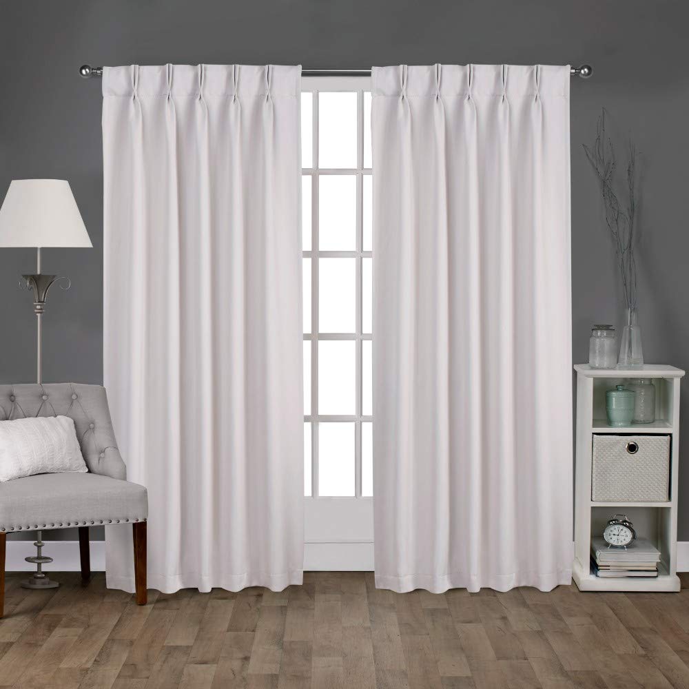 EXCLUSIVE HOME Sateen Twill Woven Room Darkening Blackout Pinch Pleat/Hidden Tab Top Curtain Panel Pair, 84" Length, Vanilla