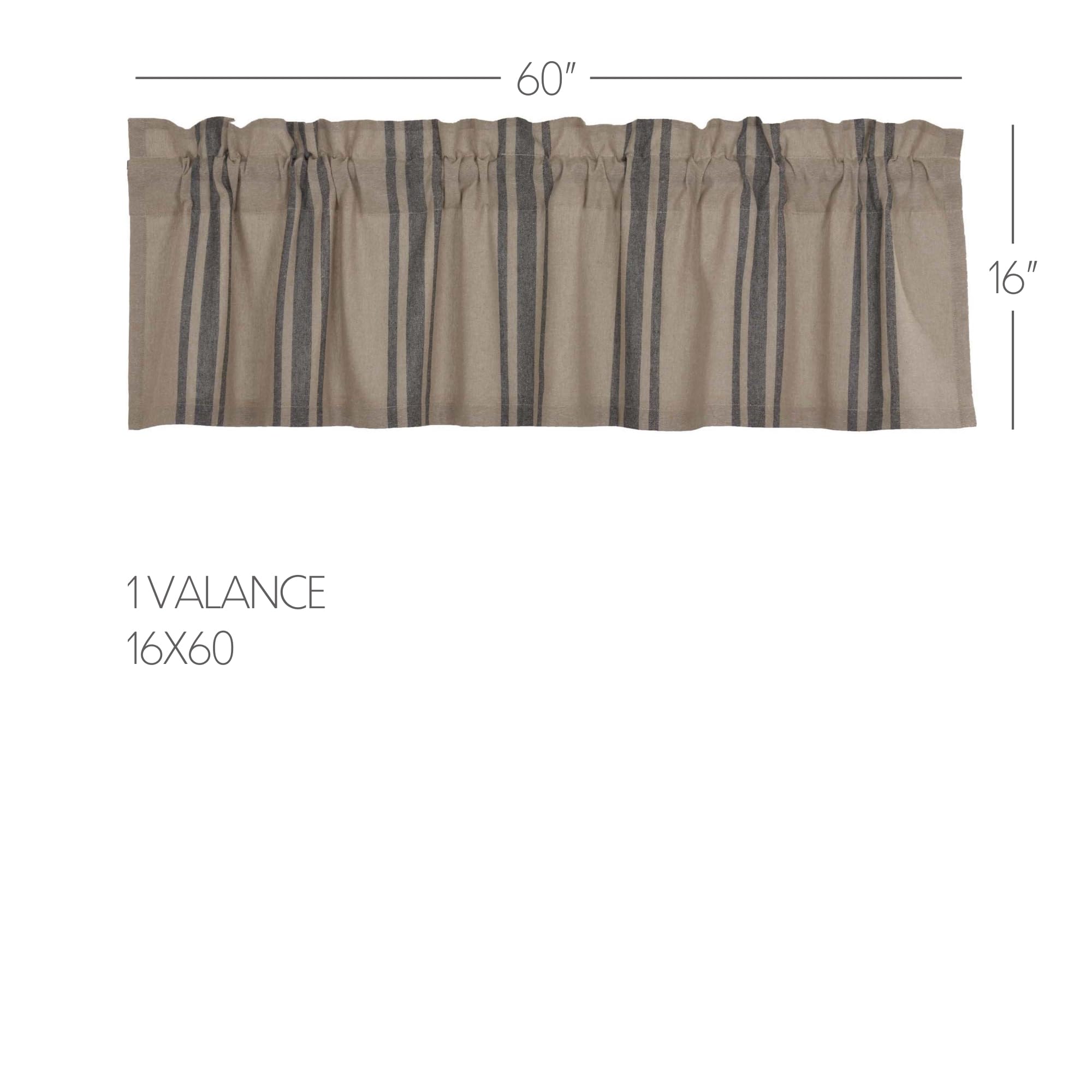 VHC Brands Grain Sack Charcoal Black Stripe Farmhouse Kitchen Curtain Valance 16x60