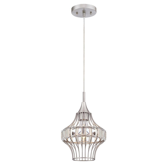 Westinghouse 6363000 One-Light Mini, Brushed Nickel Finish with Crystal Prism Cage Shade Indoor Pendant