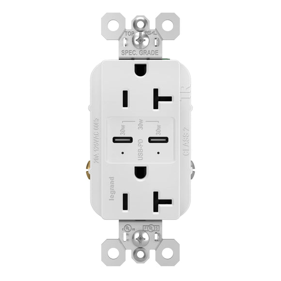 Pass & Seymour TR20USBPDW Power Delivery USB Outlet, White