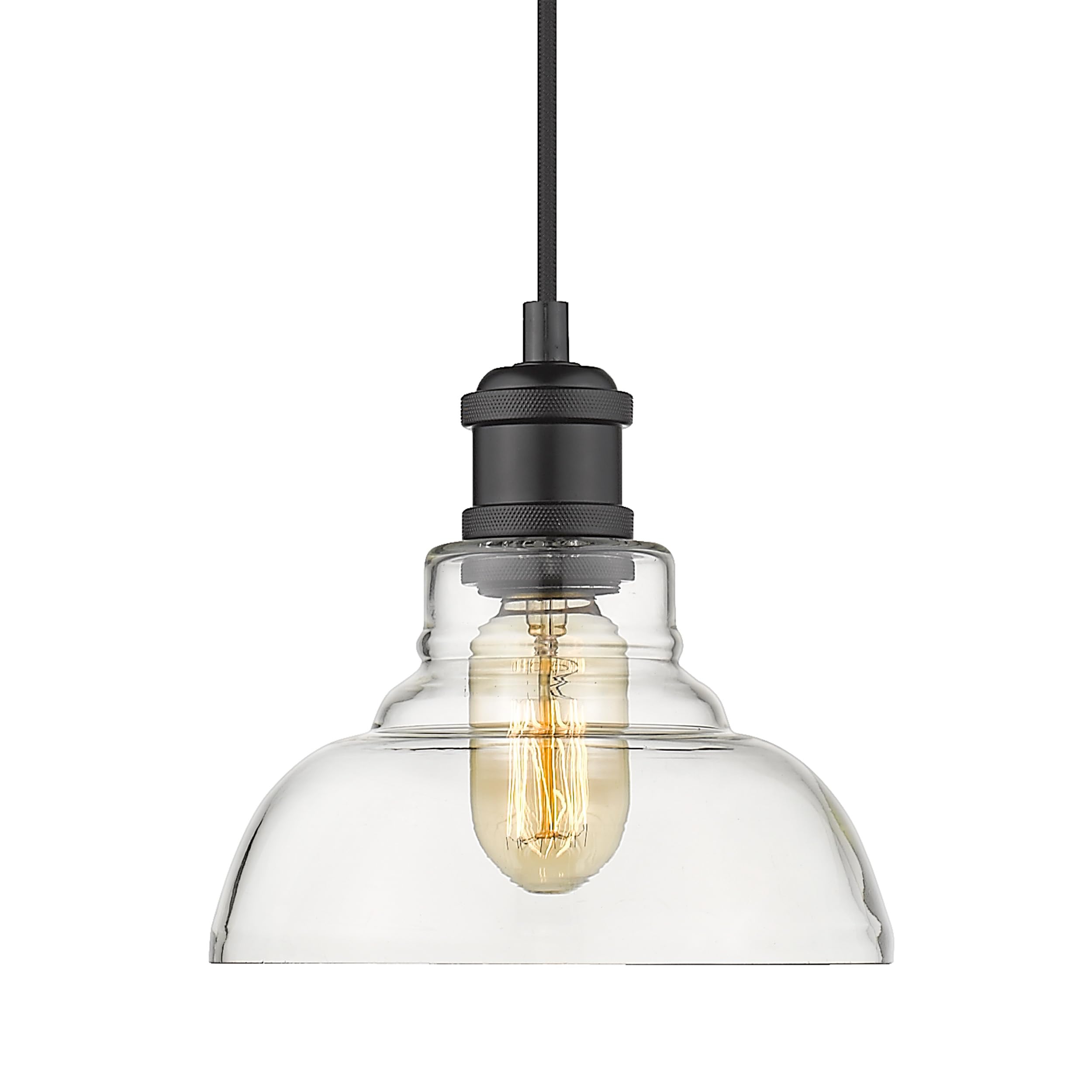 Golden Lighting Carver 1-Light Pendant in Black with Clear Glass Shade - Like New