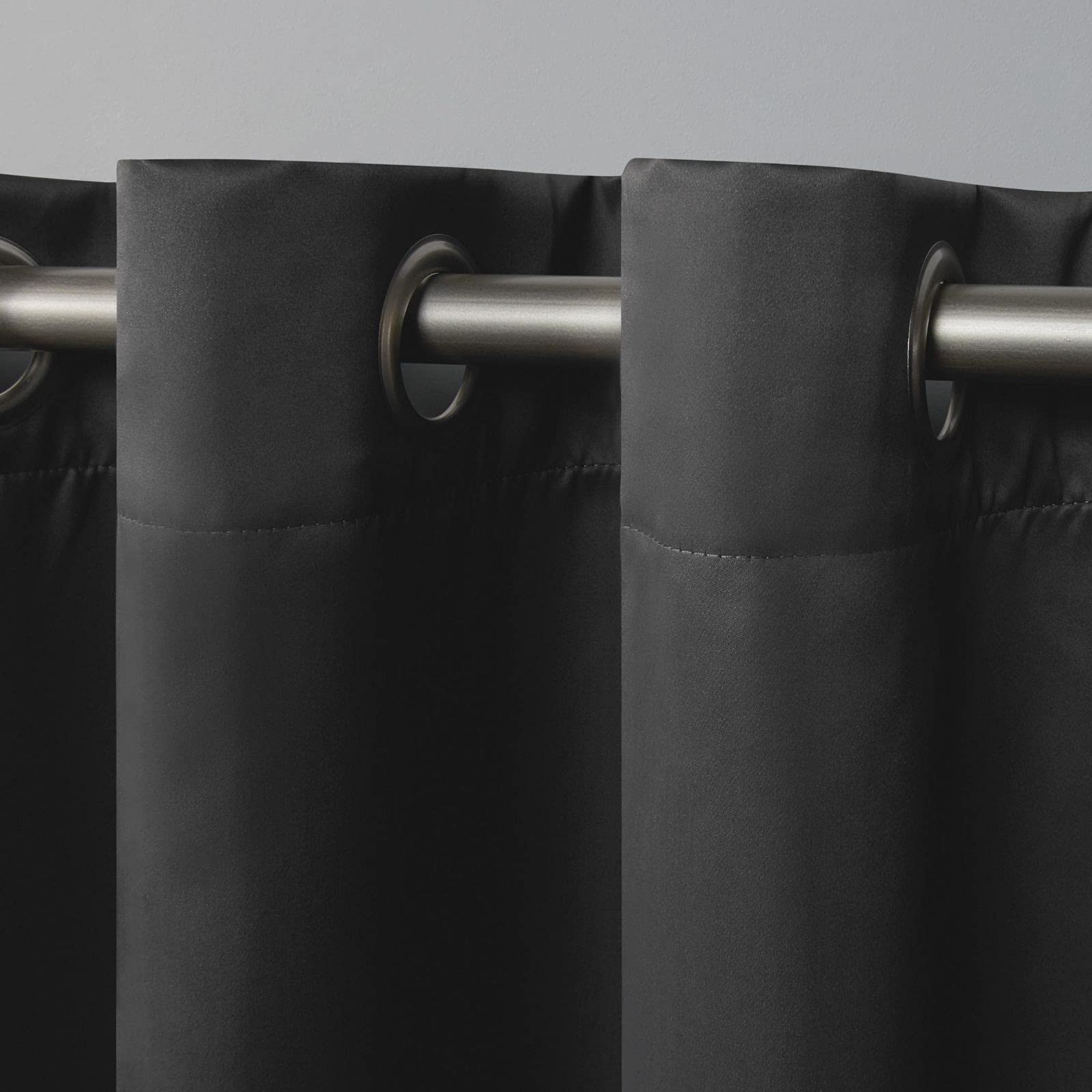 EXCLUSIVE HOME Academy Total Blackout Grommet Top Curtain Panel Pair, 52"x63", Charcoal