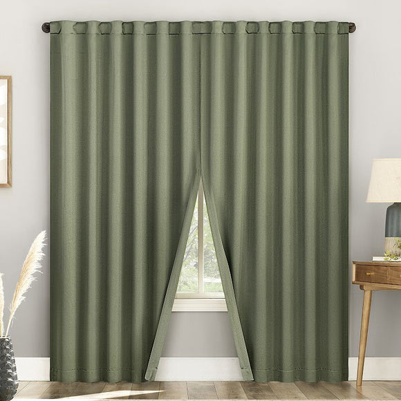 Sun Zero Aria 2-pack Magnetic Closure Theater Grade 100% Blackout Back Tab Curtain Panel Pair  52 x84   Sage Green