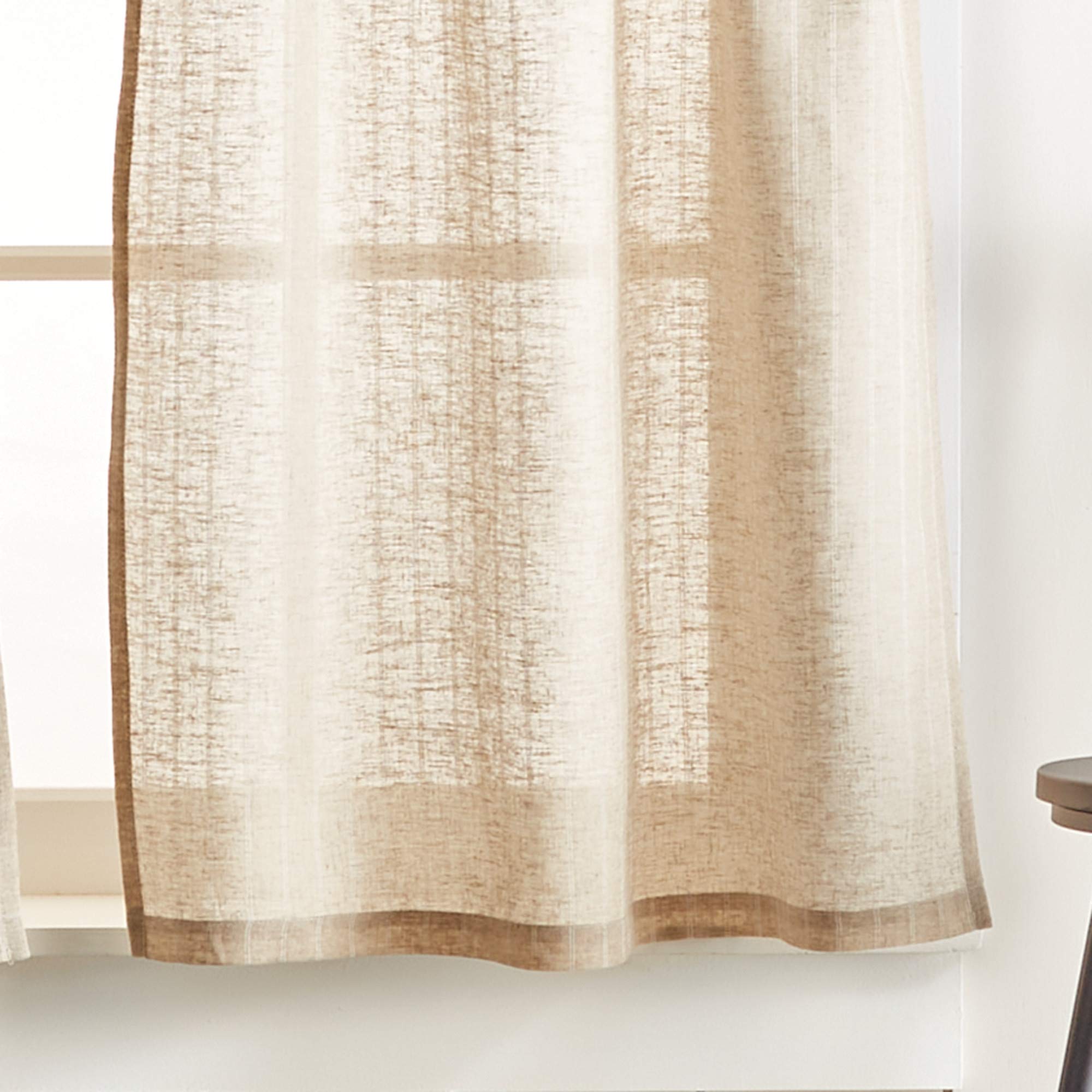 Martha Stewart Linen Stripe 3-Piece Window Curtain Valance and Tiers Set, Linen