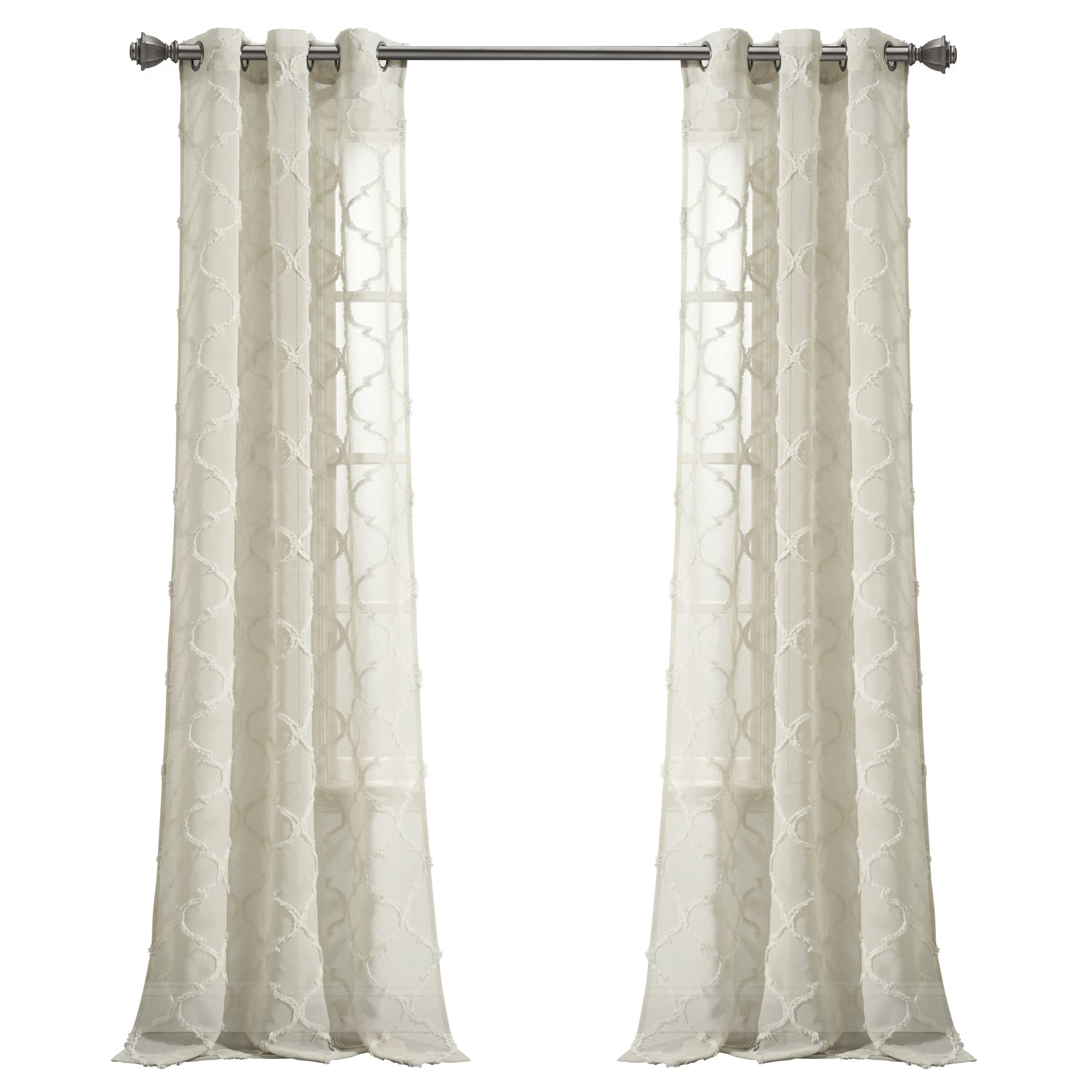 Lush Decor Avon Trellis Grommet Sheer Window Curtain Panels Pair 38" W x 84" L Neutral - Sheer Curtains for Living Room - Farmhouse Bedroom Curtains