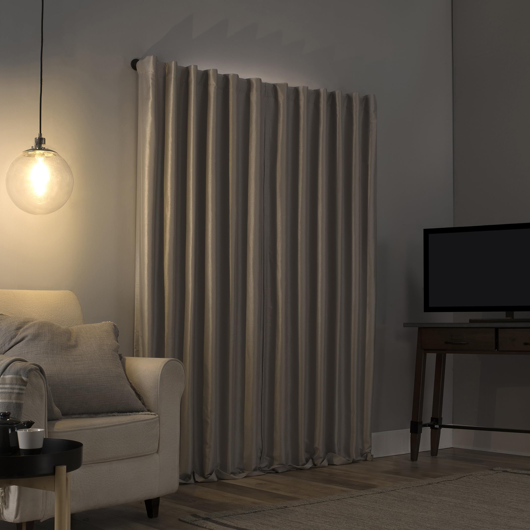 Sun Zero Greyson Faux Dupioni Silk Thermal Extreme Total Blackout Back Tab Curtain Panel, 50" x 63", Stone Beige