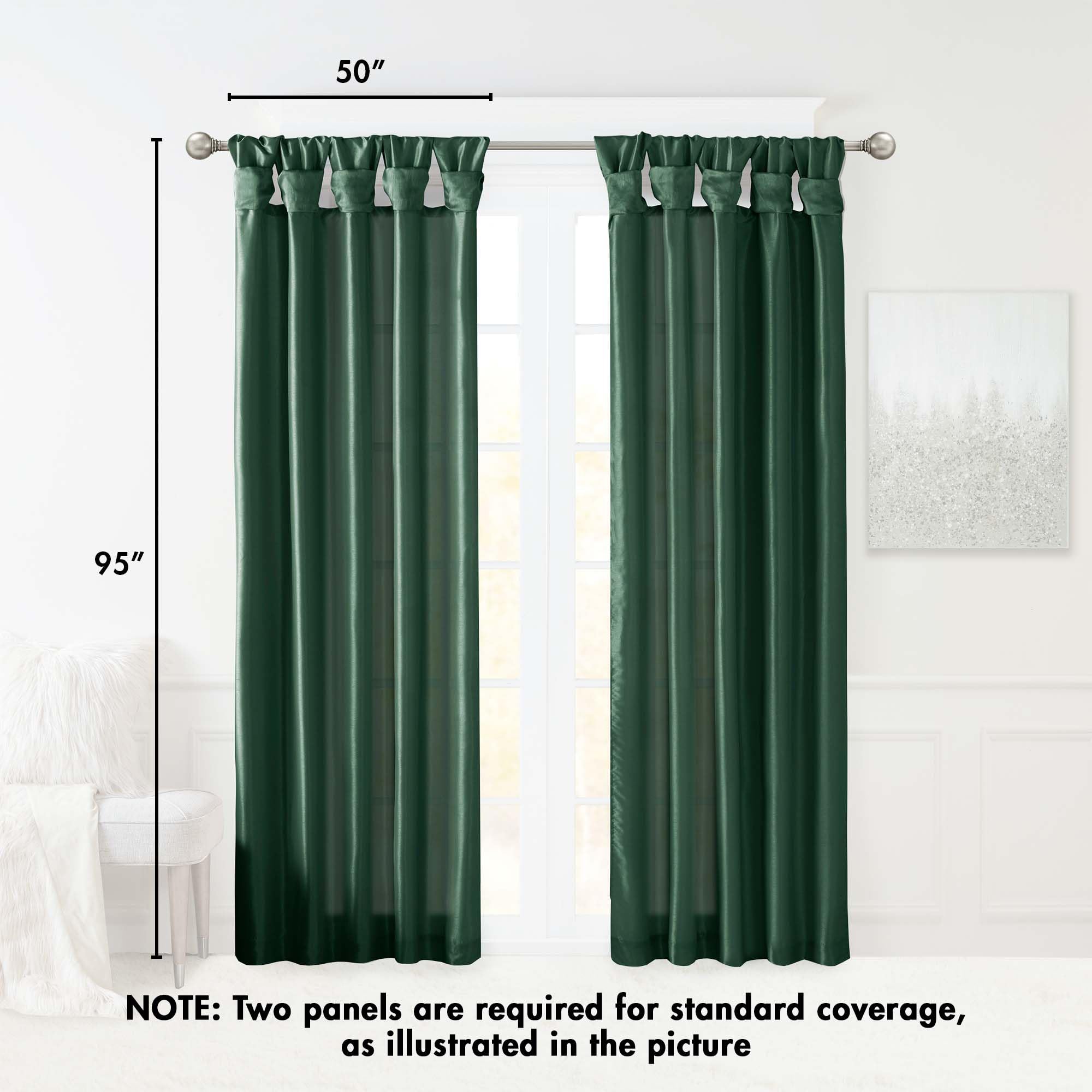 Madison Park Emilia Faux Silk Single Curtain with Privacy Lining, DIY Twist Tab Top, Window Drape for Living Room, Bedroom and Dorm, 95" L x 50" W, Green