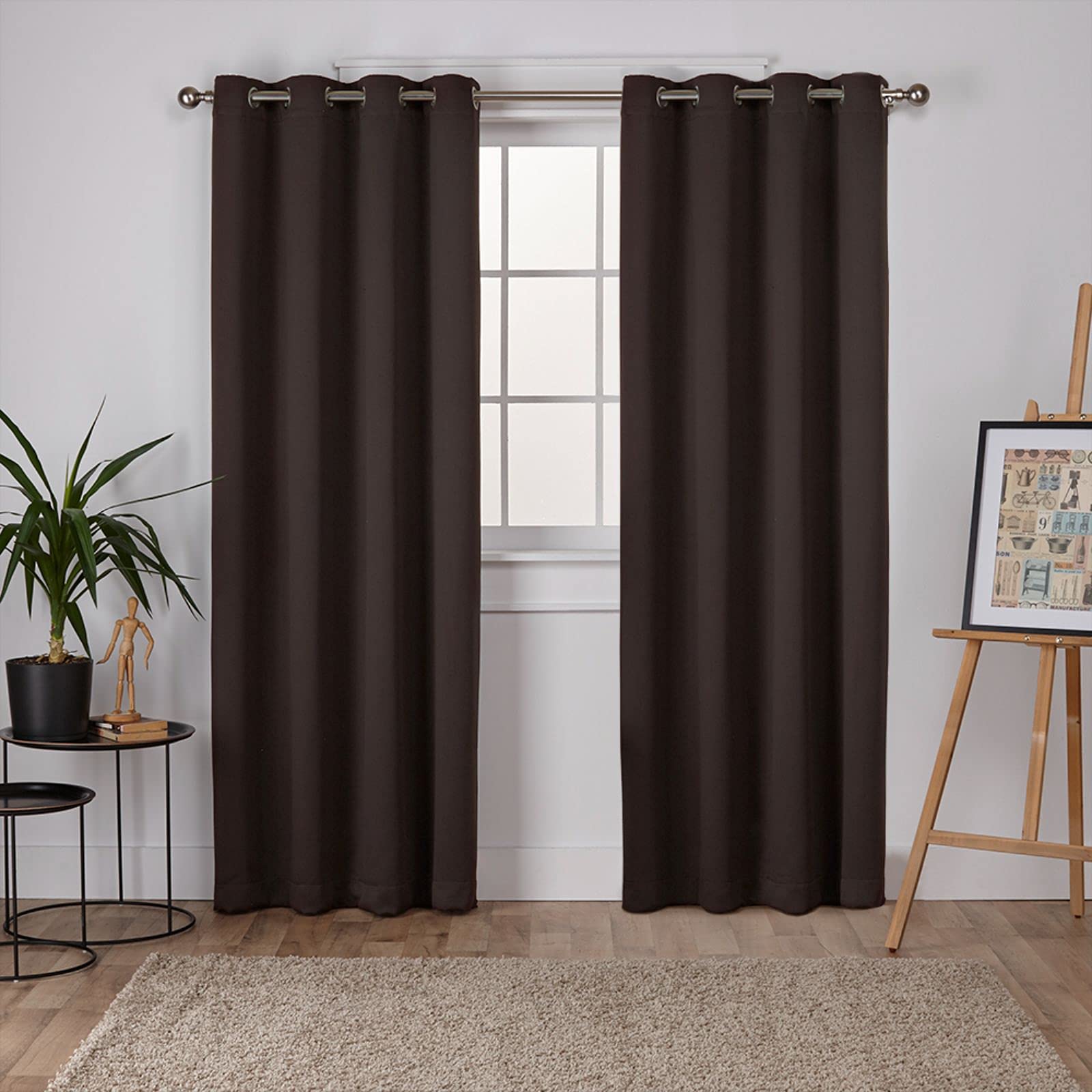 EXCLUSIVE HOME Sateen Twill Woven Room Darkening Blackout Grommet Top Curtain Panel Pair, 52"x84", Espresso