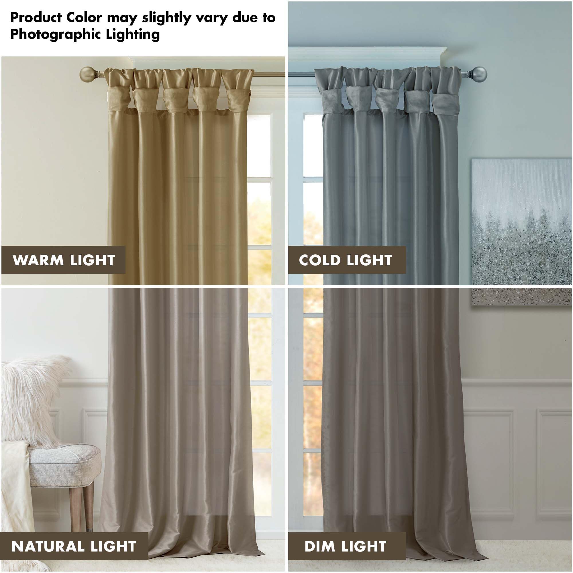 Madison Park Emilia Faux Silk Single Curtain with Privacy Lining, DIY Twist Tab Top, Room Darkening Window Drape for Living Room, Bedroom and Dorm, 95"L x 50"W, Pewter Brown