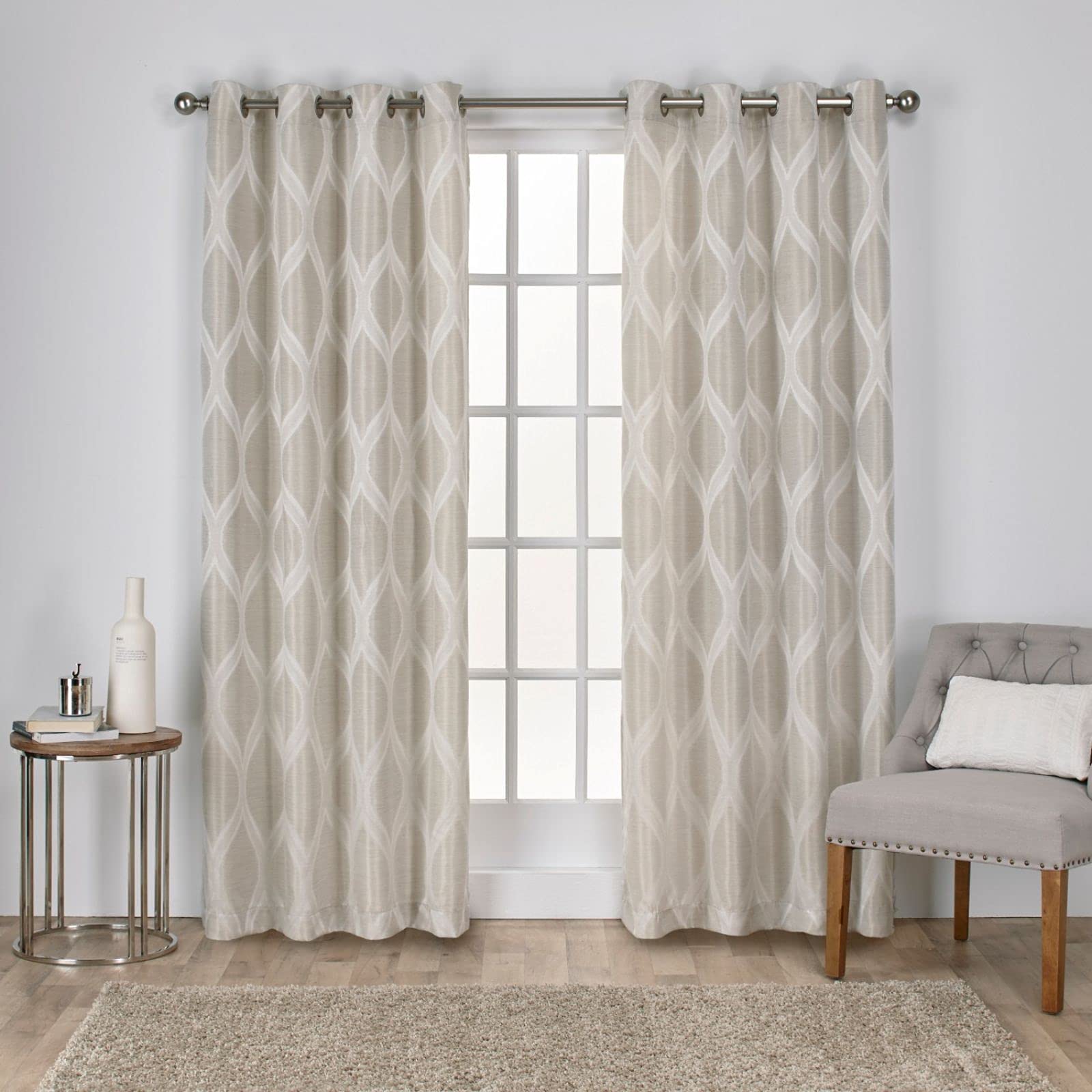 EXCLUSIVE HOME Montrose Ogee Geometric Textured Linen Grommet Top Curtain Panel Pair, 54"x84", Linen