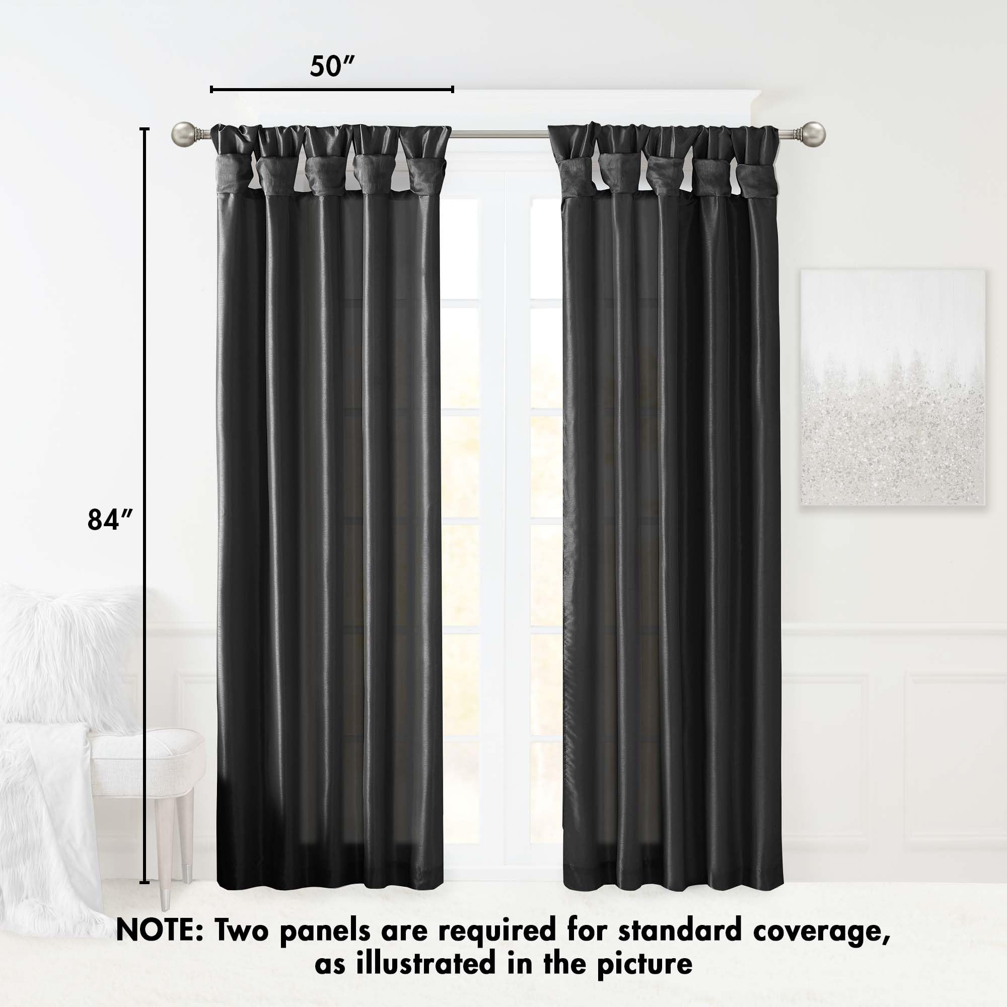 Madison Park Emilia Faux Silk Single Curtain with Privacy Lining, DIY Twist Tab Top, Room Darkening Window Drape for Living Room, Bedroom and Dorm, 108" L x 50" W, Black
