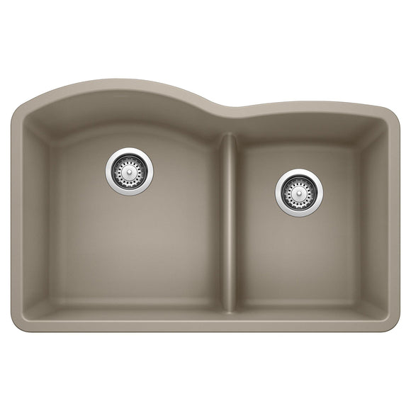 BLANCO, Truffle 441596 DIAMOND SILGRANIT 60/40 Double Bowl with Low Divide Undermount Kitchen Sink, 32