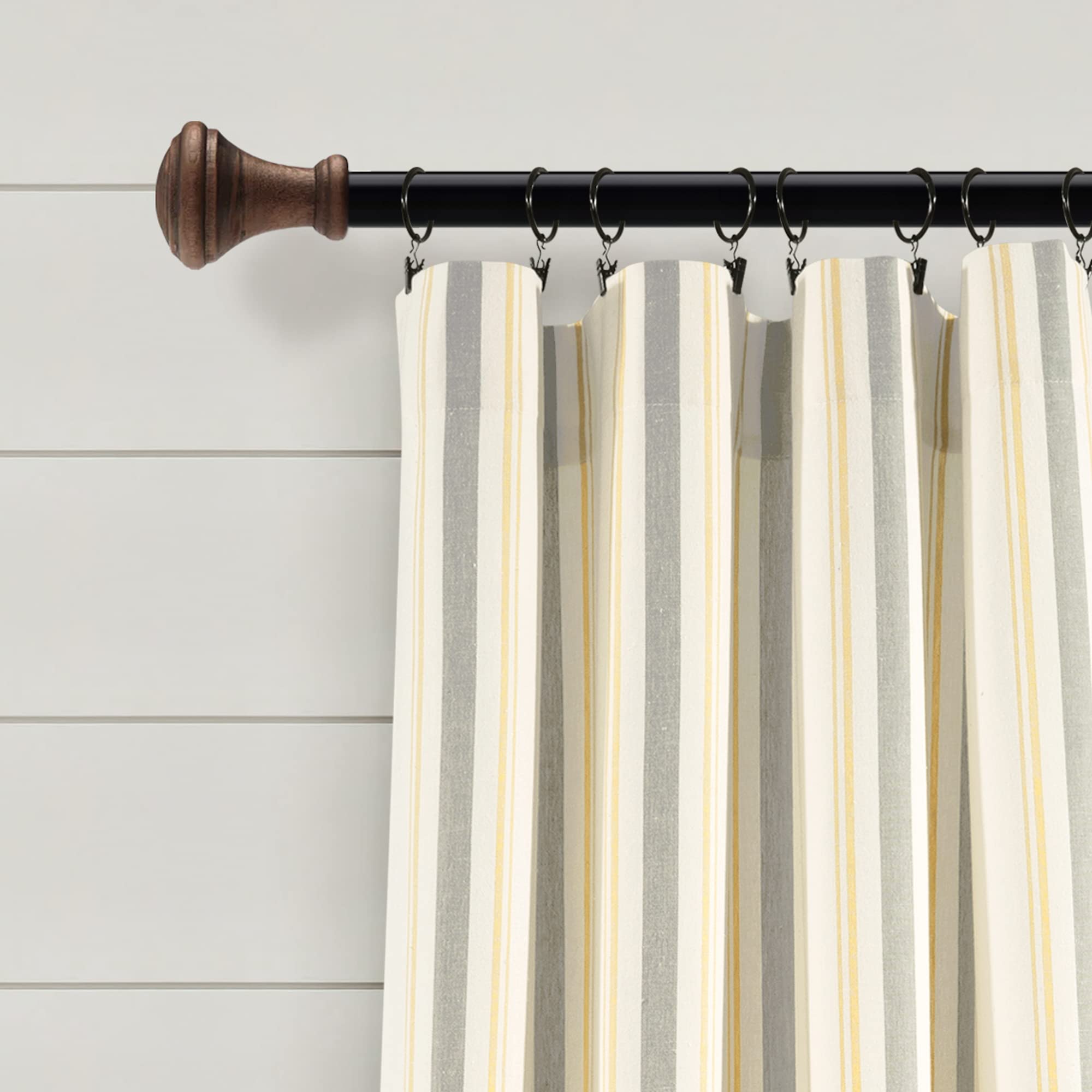 Lush Decor Farmhouse Stripe Yarn Dyed Eco-Friendly Recycled Cotton Window Curtain Panel Pair, 42" W x 95" L, Yellow & Gray - Classic Modern Rustic Charm - Eco Friendly Cotton Fabric