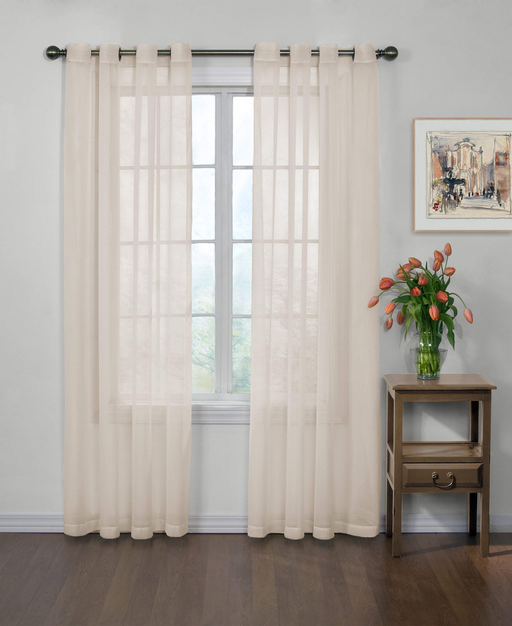 CurtainFresh Odor Neutralizing Sheer Voile Grommet Window Curtain for Bedroom or Living Room (1 Panel), 59 in x 95 in, Ivory