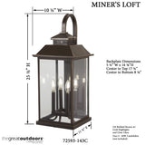 Minka Lavery Outdoor Wall Light 72593-143C Miner's Loft Exterior Wall Lantern, 4-Light 160 Watts, Oil Rubbed Bronze