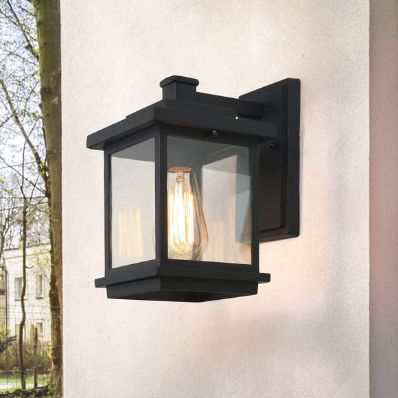 Black Outdoor Wall Lantern Lights Fixture, Farmhouse Exterior Waterproof Square Wall Mounted Sconce with Clear Glass, Anti-Rust Modern Porch Light Fixtures for Patio, Yard, Garage, Front Door