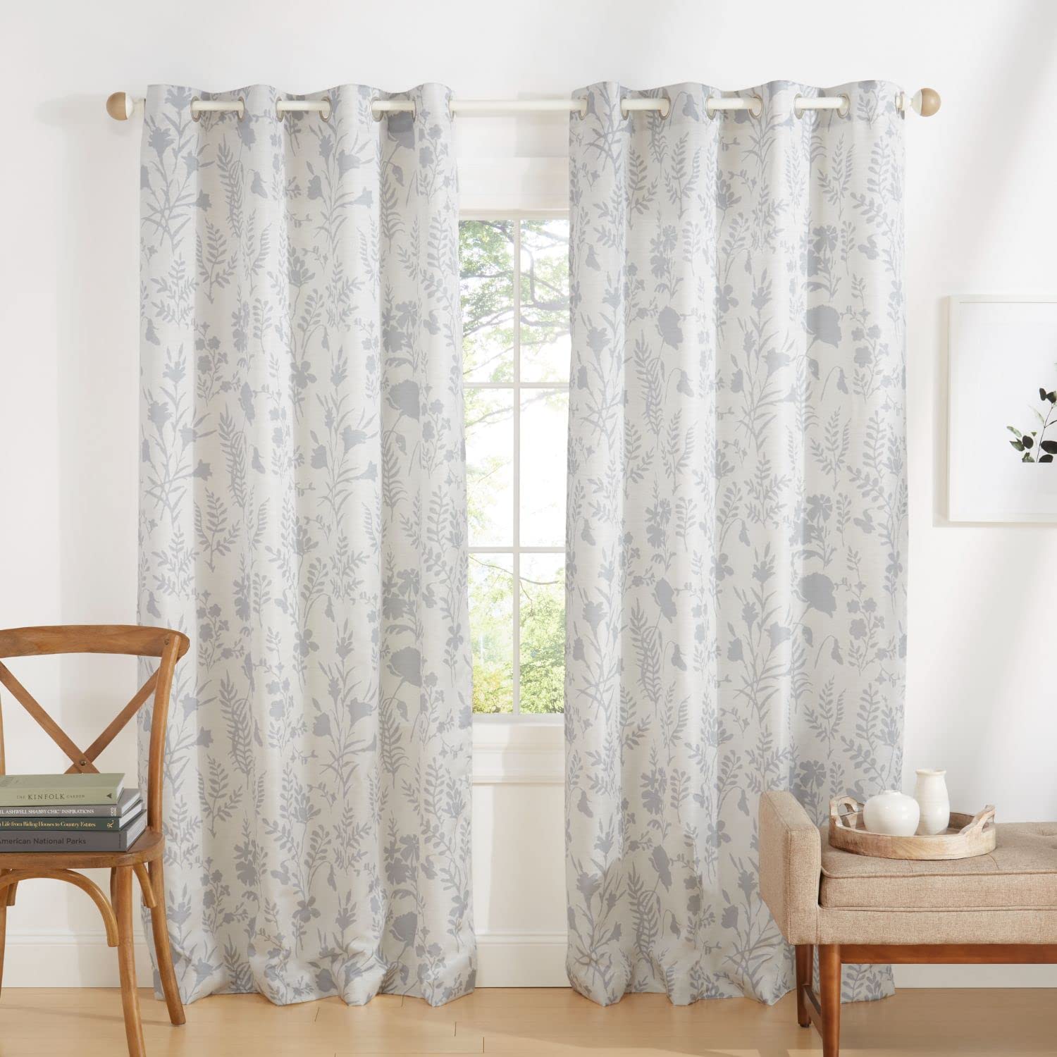Exclusive Home Silhouette Floral Light Filtering Grommet Top Curtain Panel Pair, 54"x96", Light Grey, Set of 2