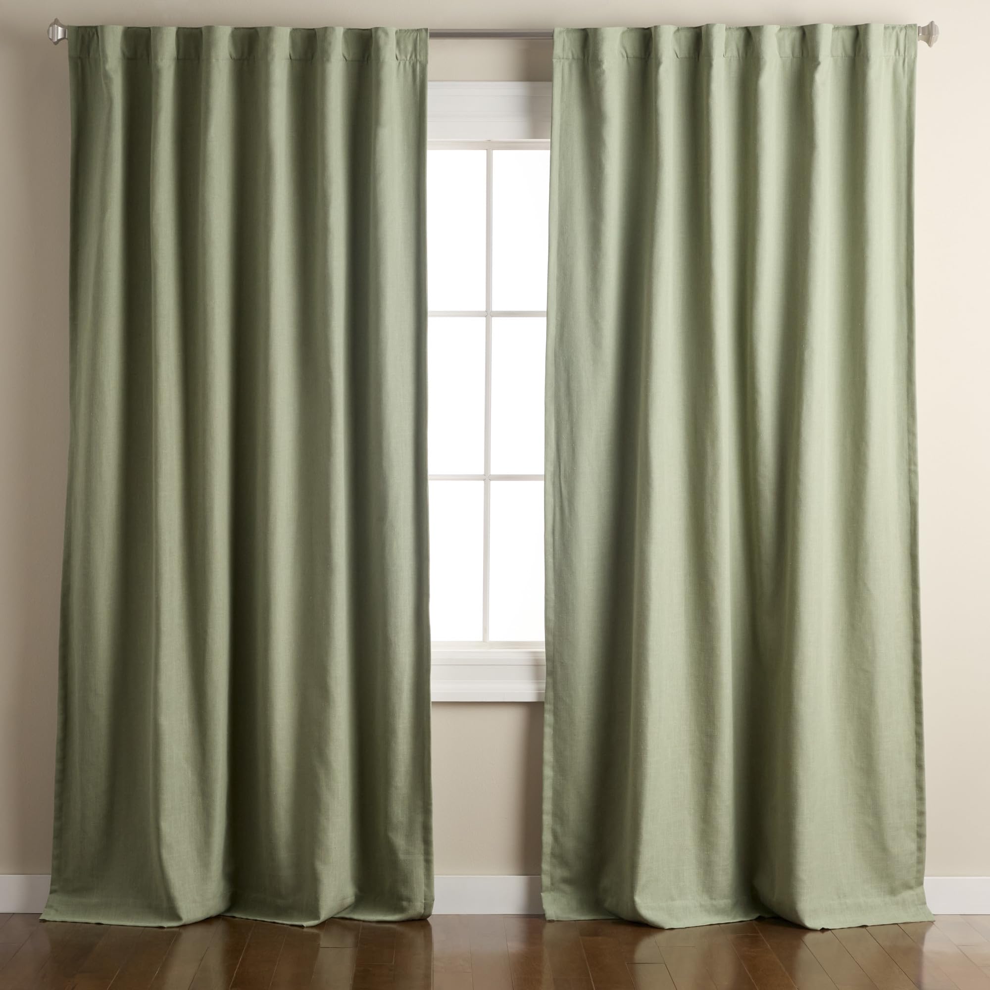 Town & Country Luxe Davos Solid Linen Texture Indoor Curtains, 100% Blackout with Energy Efficient Lining, Back Tab/Rod Pocket Top, 2-Pack Set, Sage Green, 50"x96"