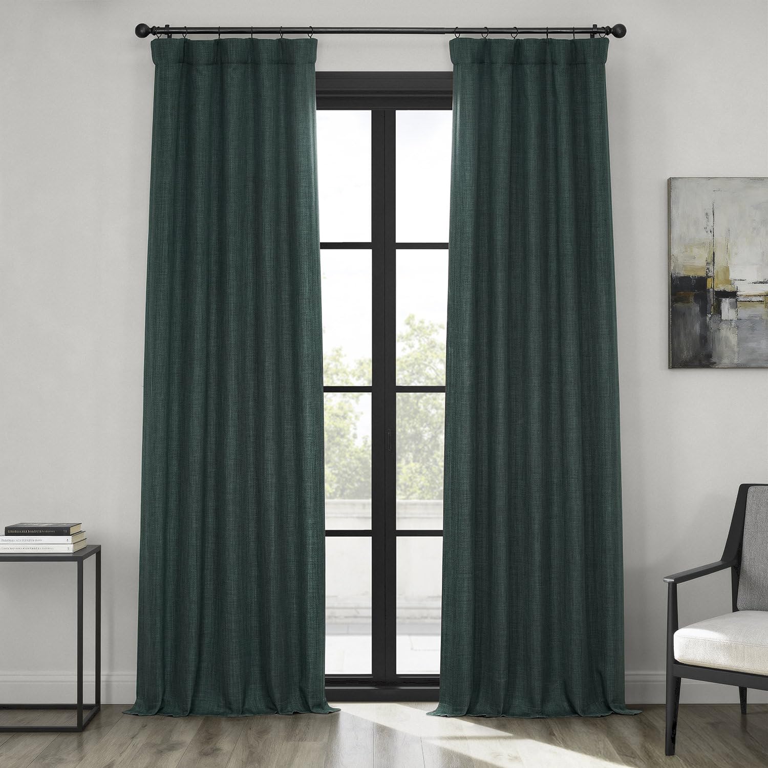 HPD Half Price Drapes - Faux Linen Curtains for Living Room (1 Panel) - 50W X 96L - Textured Room Darkening Curtains for Bedroom 96 Inches Long - Drapes for Home Decor, Focal Green