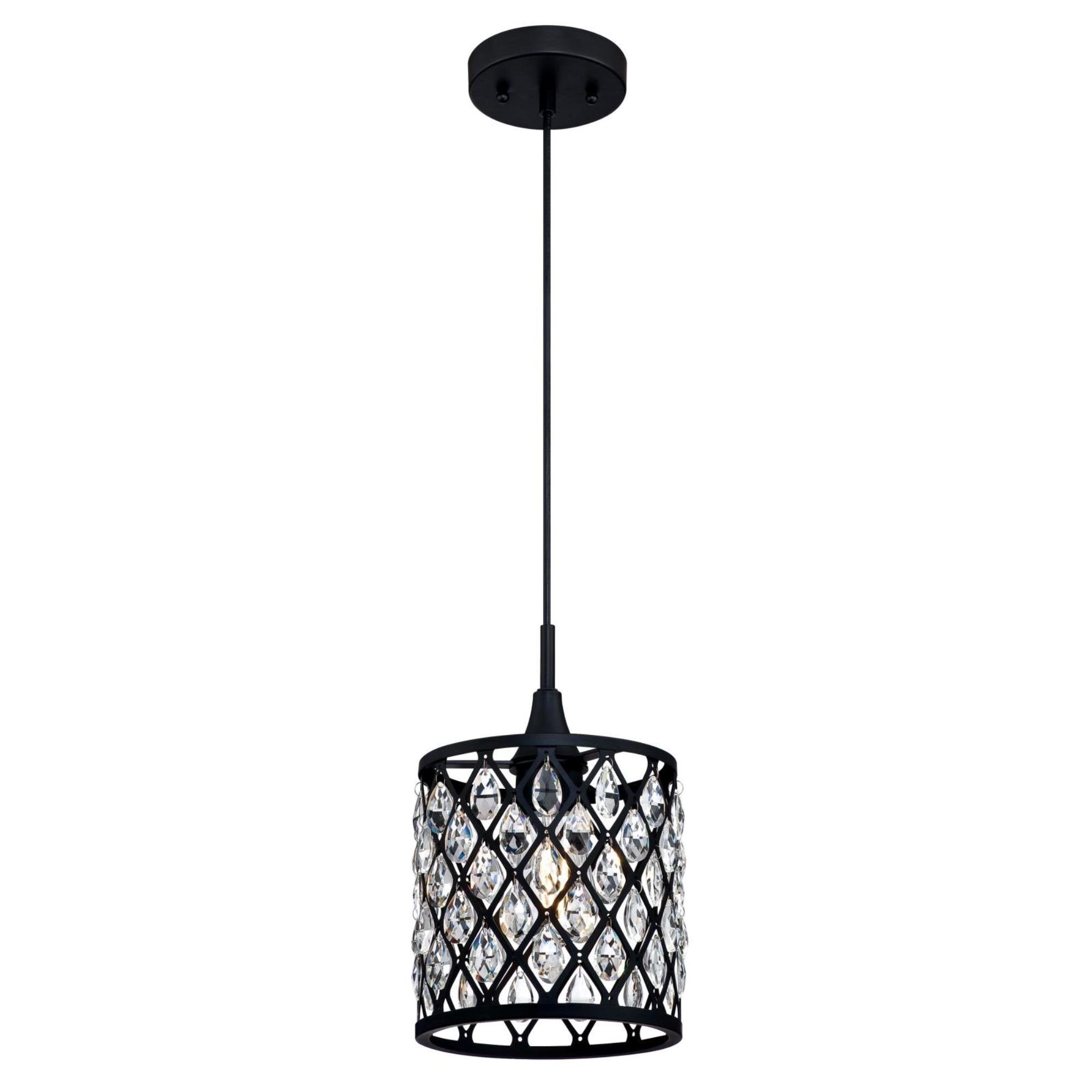 Westinghouse 6362700 Waltz One-Light Mini, Matte Black Finish Mesh with Crystals Indoor Pendant, 1 Seeded Glass, Red - Like New