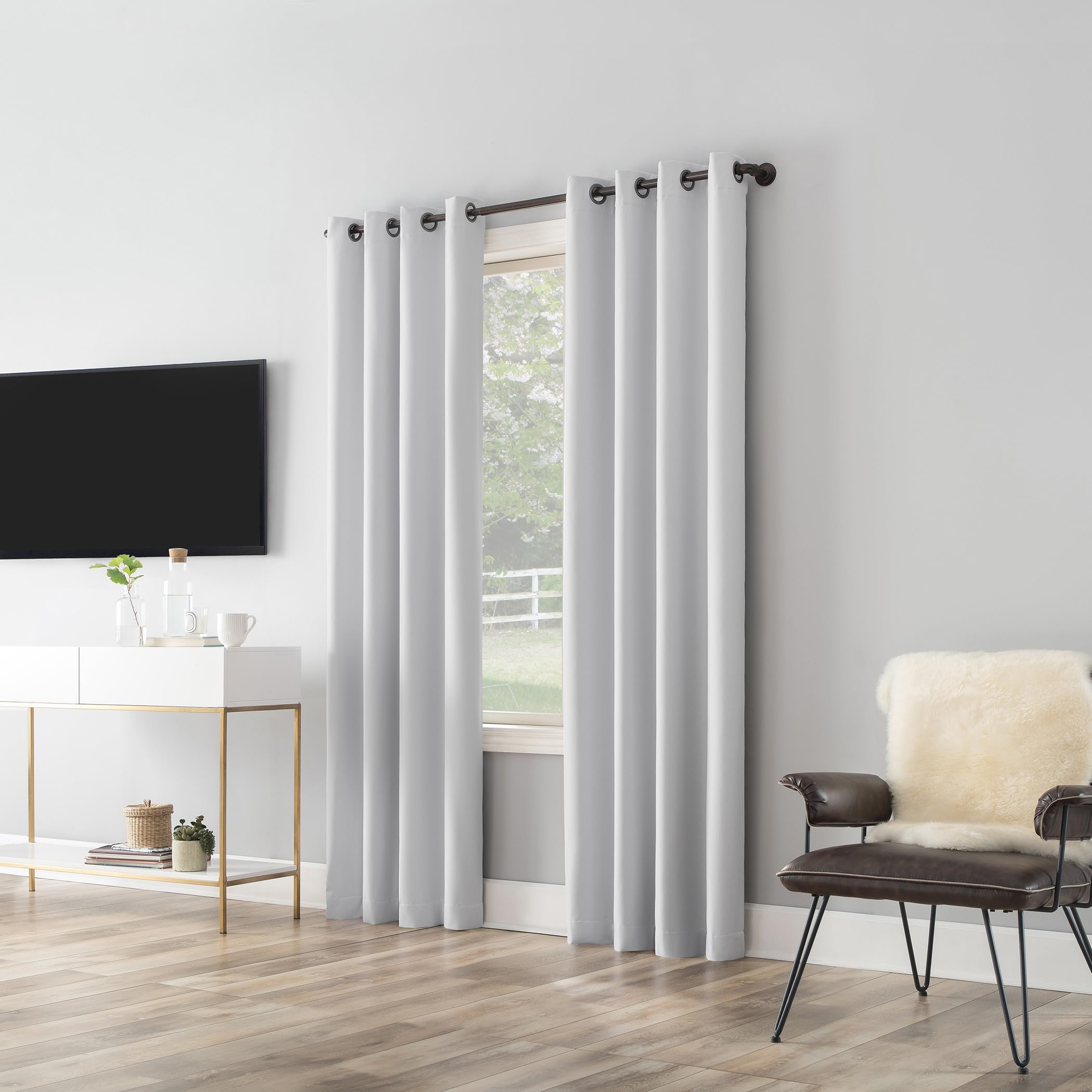 Sun Zero Tyrell Tonal Texture Draft Shield Fleece Insulated Total Blackout Grommet Curtain Panel, 50" x 96", Dove White