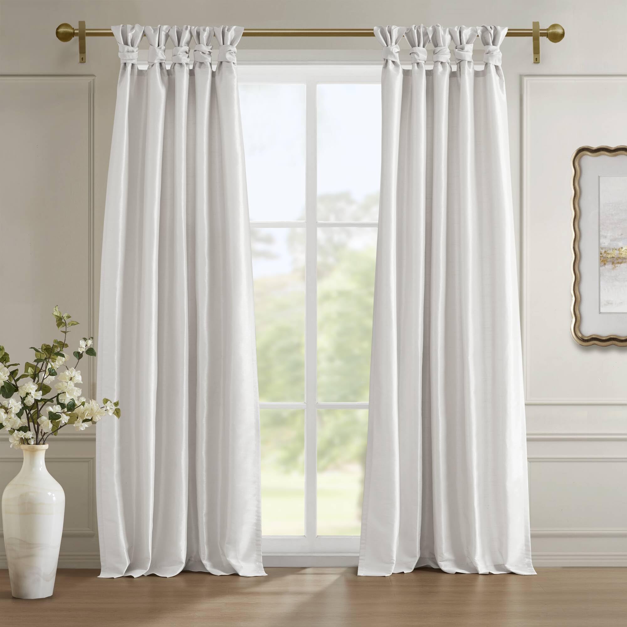 Madison Park Emilia Faux Silk Total Blackout Single Curtain with Privacy Lining, DIY Twist Tab Top, Window Drape for Living Room, Bedroom and Dorm, 95"L x 50"W, White