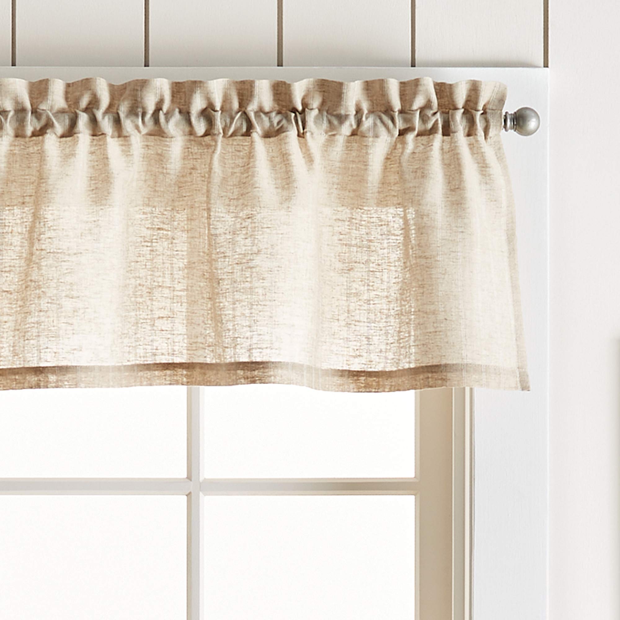 Martha Stewart Linen Stripe 3-Piece Window Curtain Valance and Tiers Set, Linen