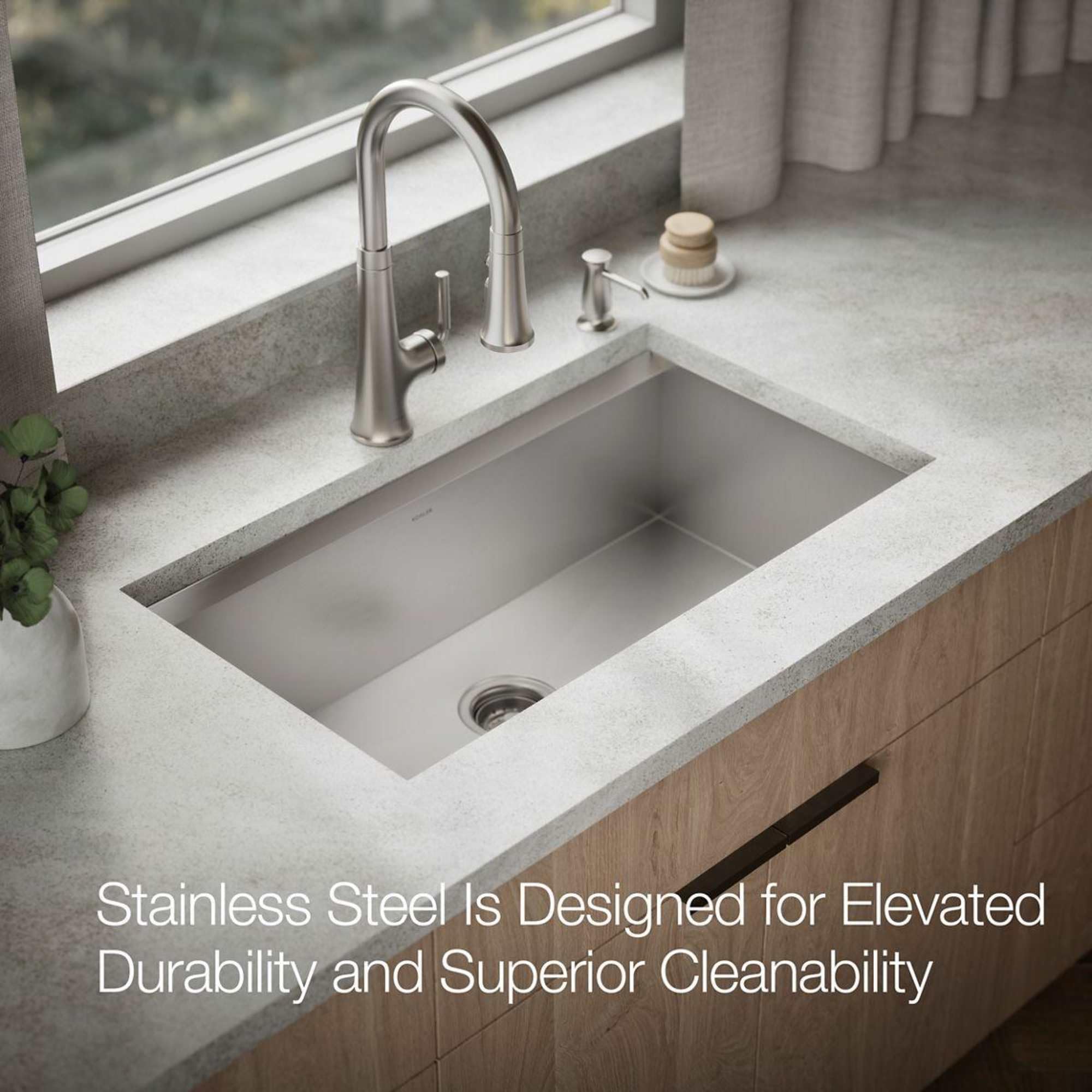 KOHLER 80084-2PC-NA Task 33" Top-/Undermount Single-Bowl Workstation Sink, Includes Kitchen Sink Accessories, Stainless Steel, 2 Faucet Holes