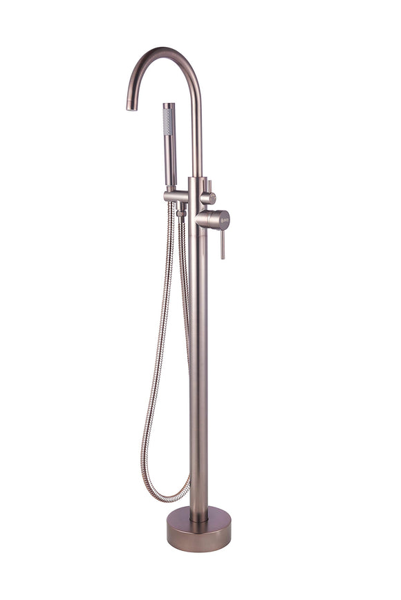 Stand Alone Tub Filler with Floor Mount � Freestanding 45.47 in Tub Faucet � Single Handle Bronze Finish Shower � Easy Installation � Modern Minimalist Design � Sturdy and Durable � Includes Diverter
