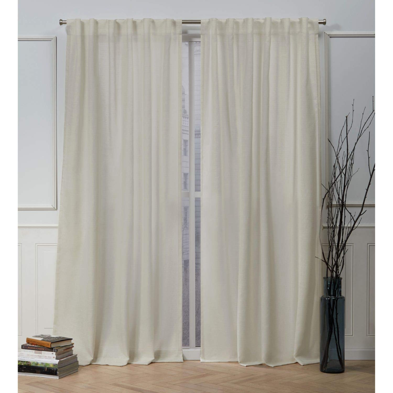 NICOLE MILLER NEW YORK Faux Linen Slub Textured Hidden Tab/Rod Pocket Top Light Filtering Curtain Panel Pair, 54"x96", Linen