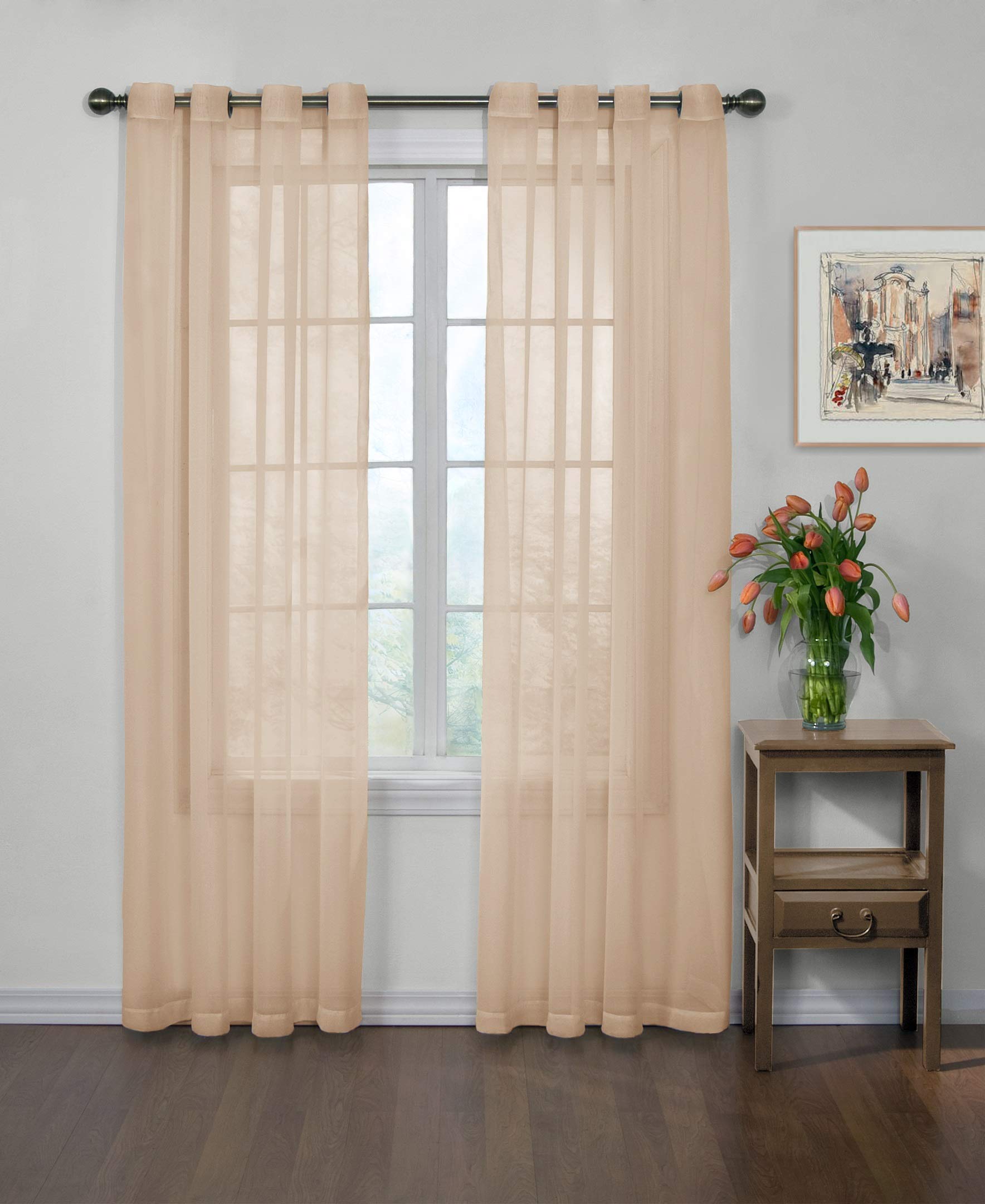 CurtainFresh Odor Neutralizing Sheer Voile Grommet Window Curtain for Bedroom or Living Room (1 Panel), 59 in x 84 in, Latte